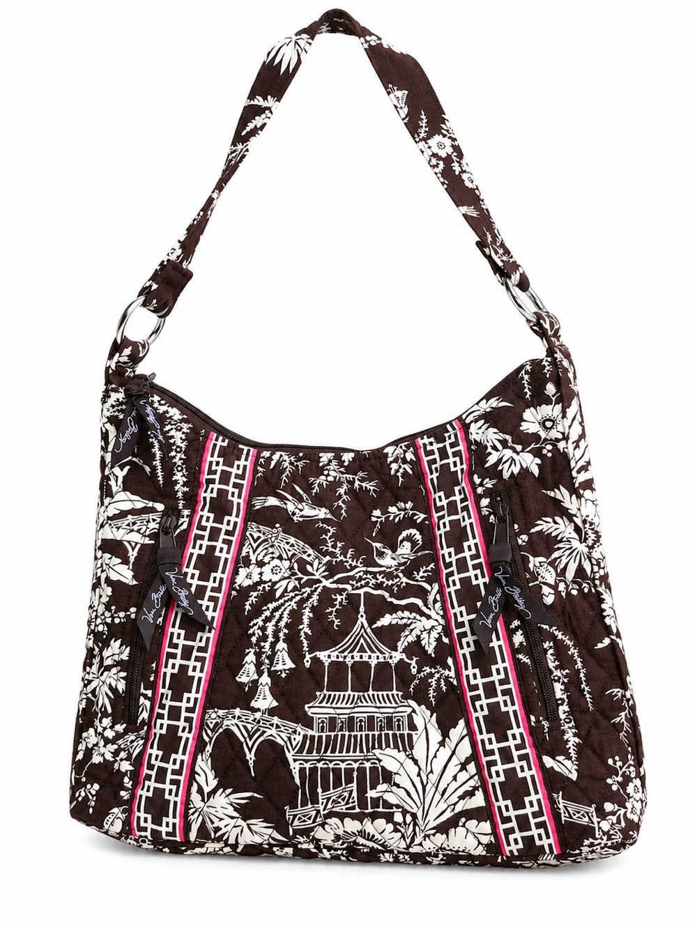 Vera Bradley Brown & White Imperial Toile Hobo Shoulder Bag Pink Trim